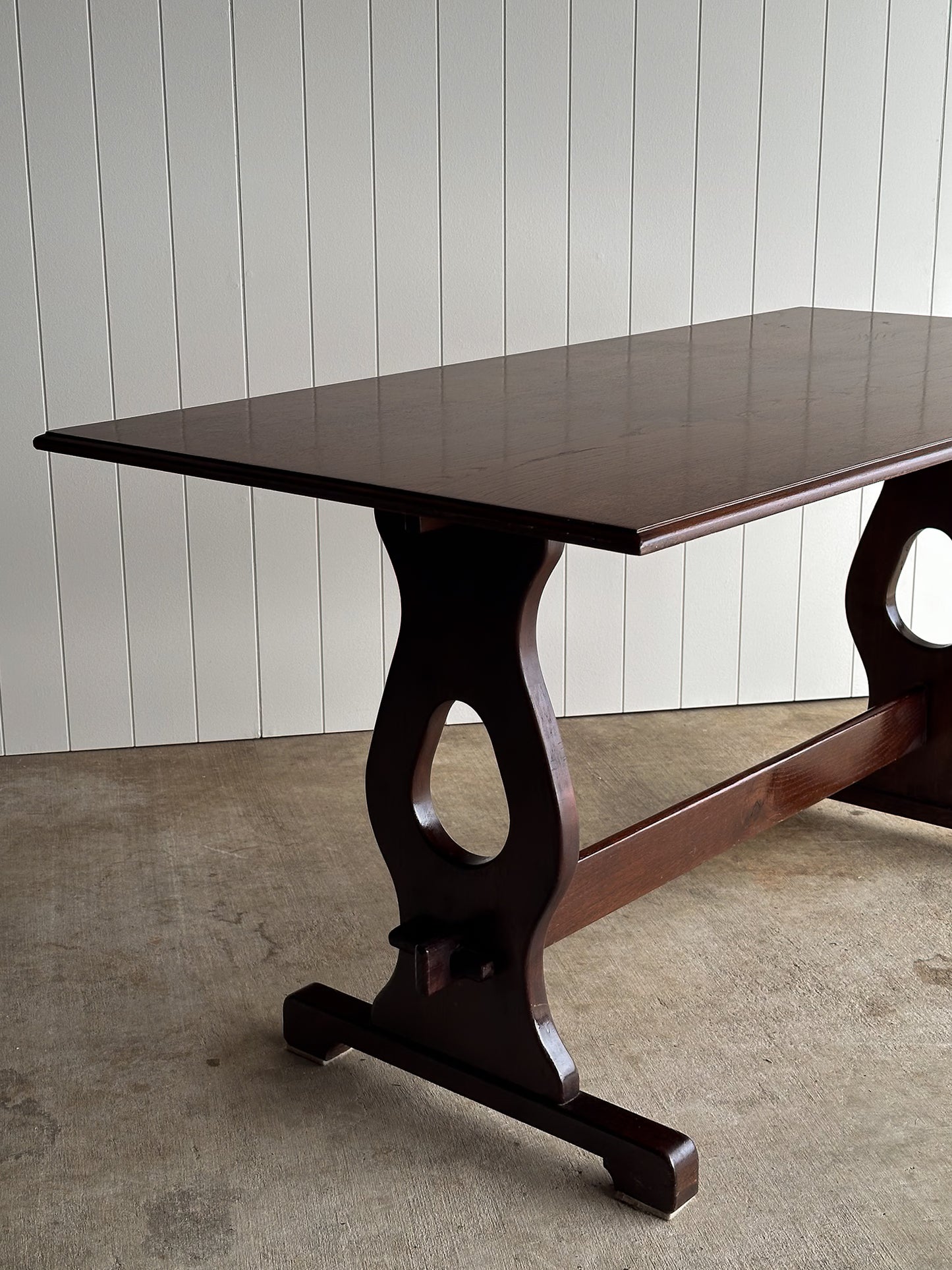 Vintage Old World Architectural Oak Trestle Dining Table