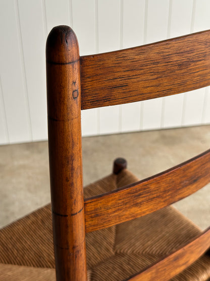 Antique Ladderback Chair with Hand-Woven Rush Seat