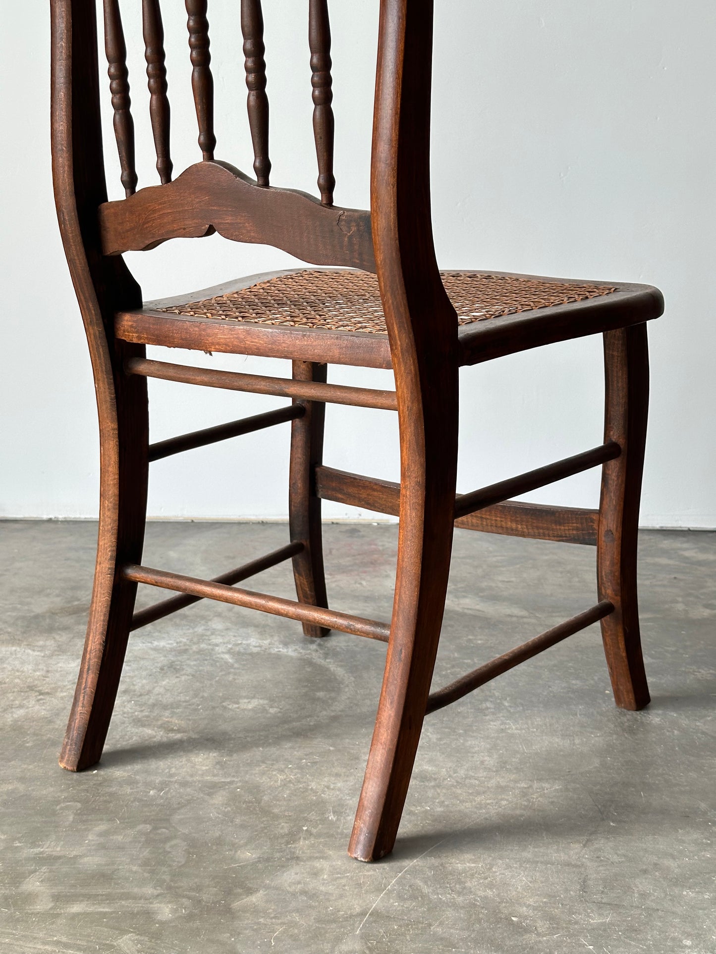 Antique Set of 4 Turned-Spindle Cane Seat Dining Chairs