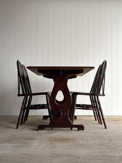 Antique English Country Oak Trestle Dining Table