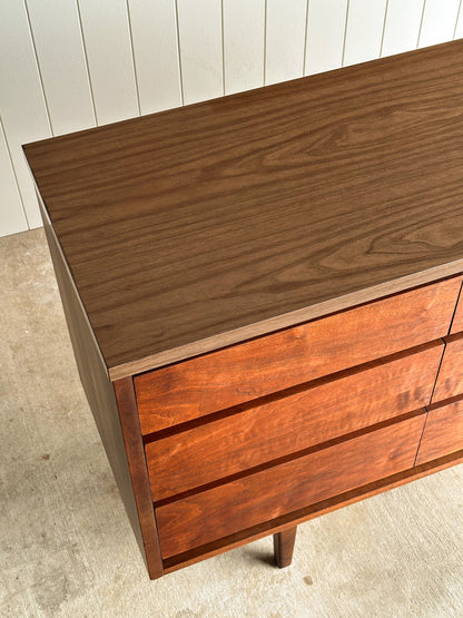 Mid-Century Walnut Nine-Drawer Dresser by Stanley, C. 1960s