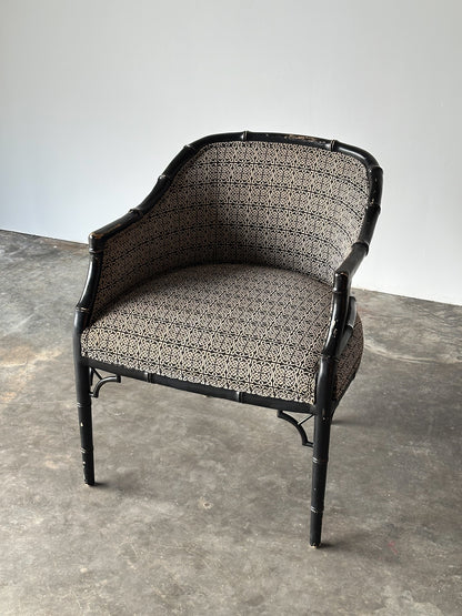 Black Lacquered Faux Bamboo Barrel-Back Armchair, 1980s
