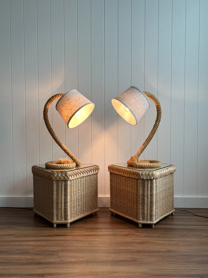 Vintage French Mid-Century Rope Table Lamps, Pair