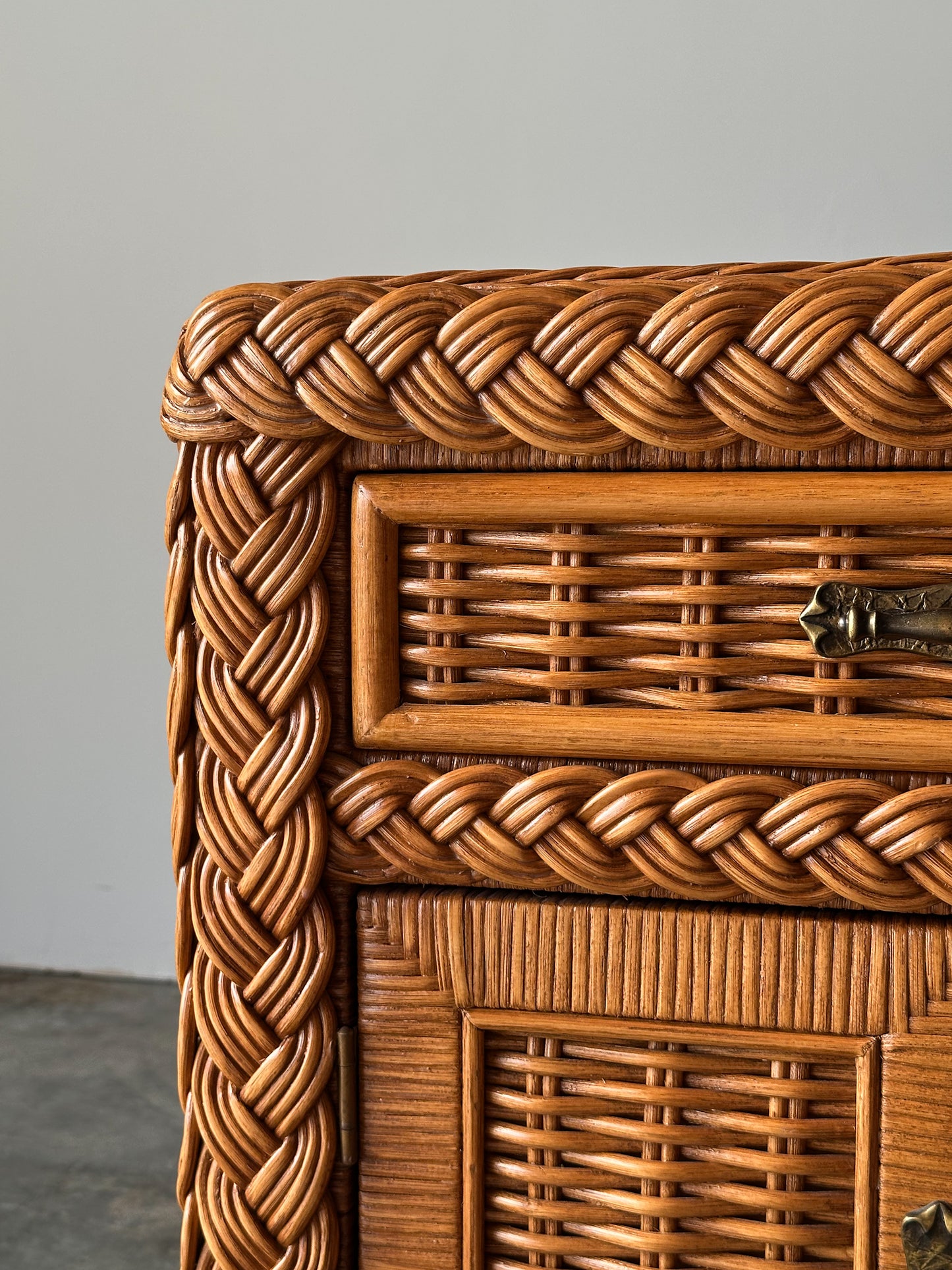 Vintage Woven Wicker Nightstand