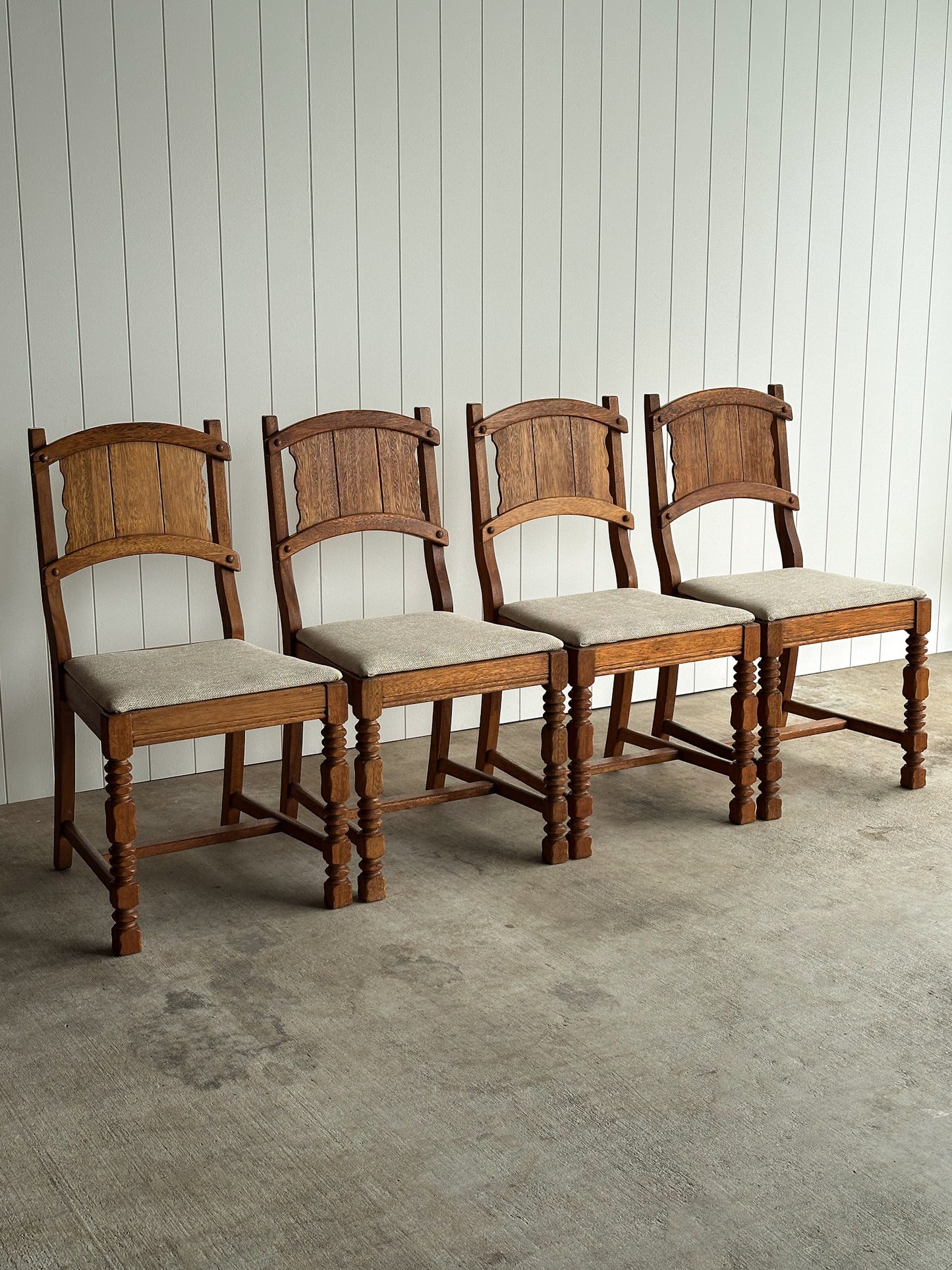 Set of Four Antique English Oak Dining Chairs, C. 1900