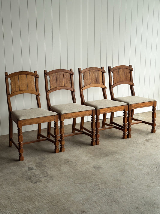 Antique English Oak Dining Chairs, Set of Four