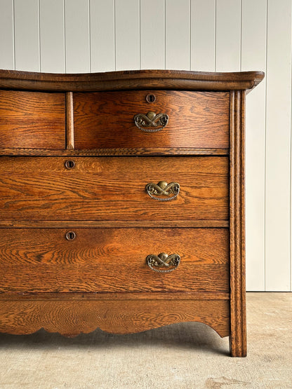 Late 19th Century Antique Serpentine Oak Chest of Drawers