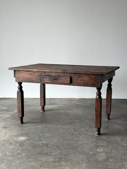 Antique Oak General Store Table With Interesting Newspaper Top, Late 19th Century