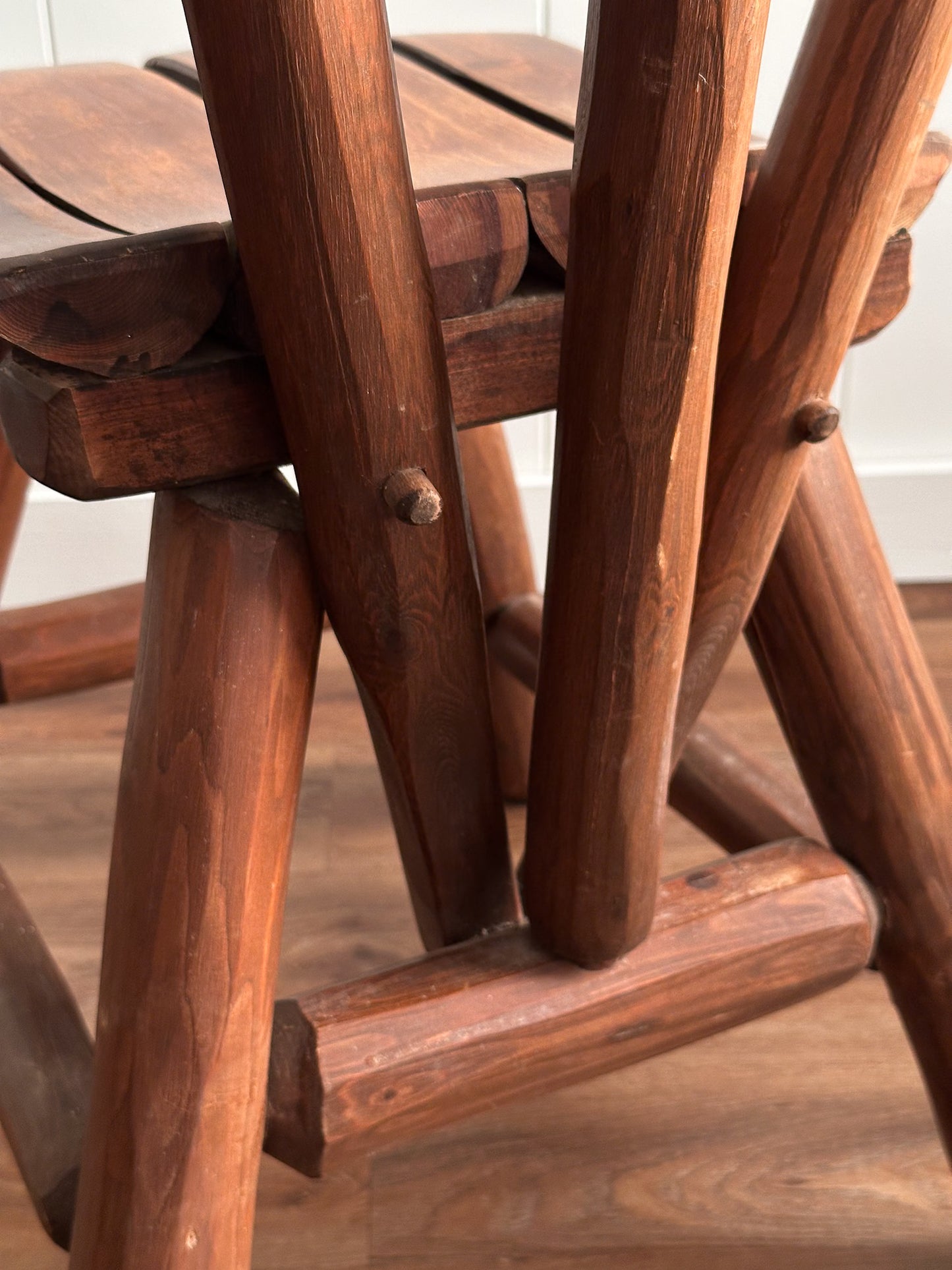 1960s Vintage Brutalist Wabi-Sabi Wood Dining Chairs, Set of Four