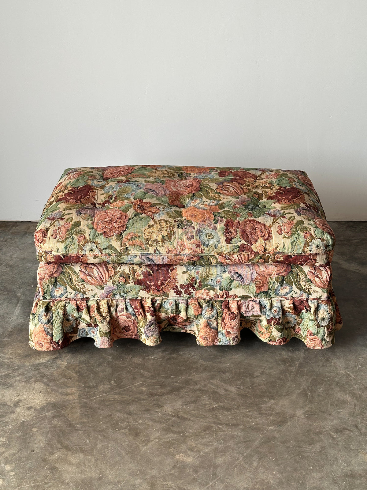 Floral Jacquard Tapestry Skirted Tufted Ottoman, 1980s