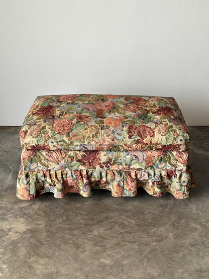 Floral Jacquard Tapestry Skirted Tufted Ottoman, 1980s