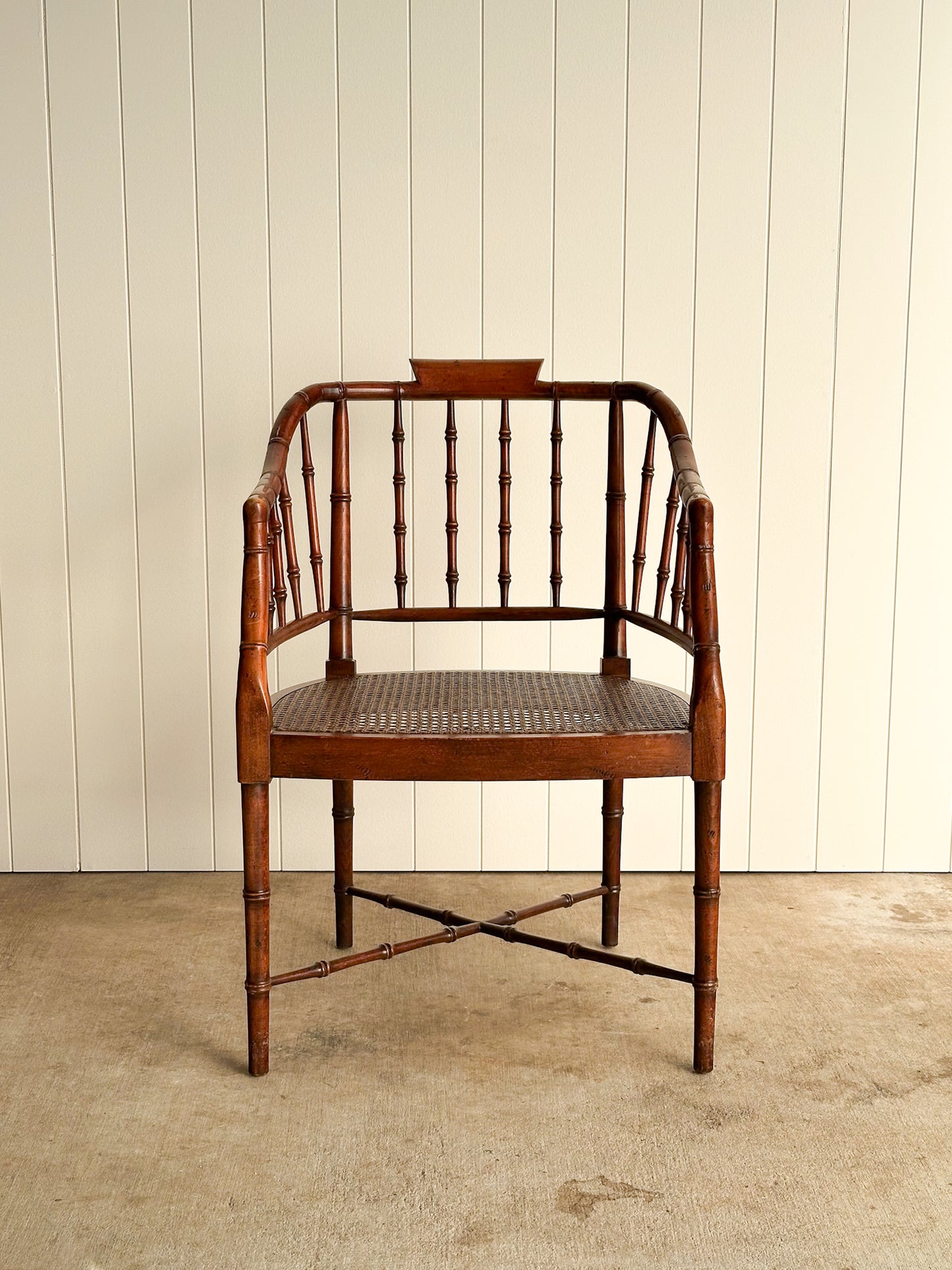 Vintage Wooden Armchair with Cane Seat