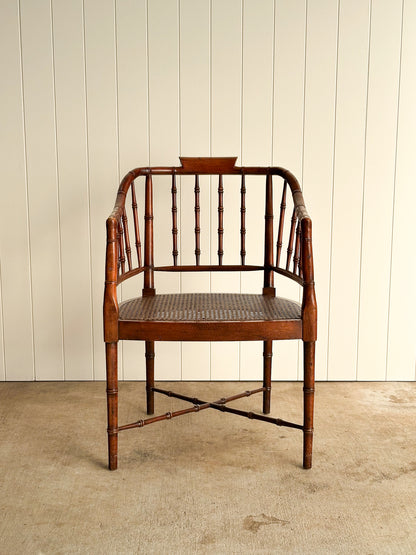 Vintage Wooden Armchair with Cane Seat