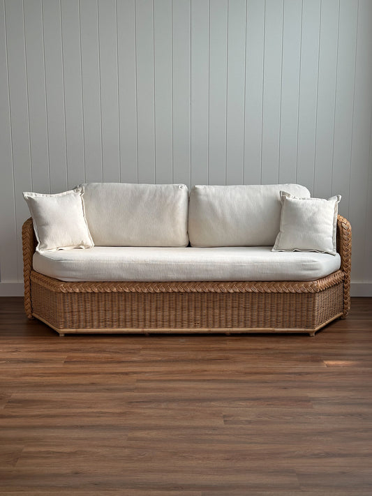 Vintage Brown Jordan Braided Wicker Hexagonal Sofa