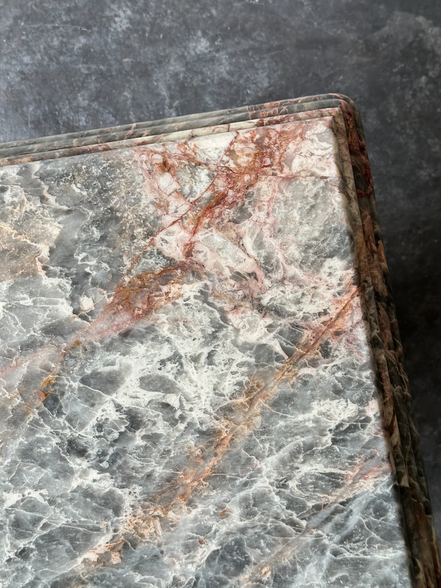 Fior Di Pesco Marble Plinth Side Table, Italy, 1980s