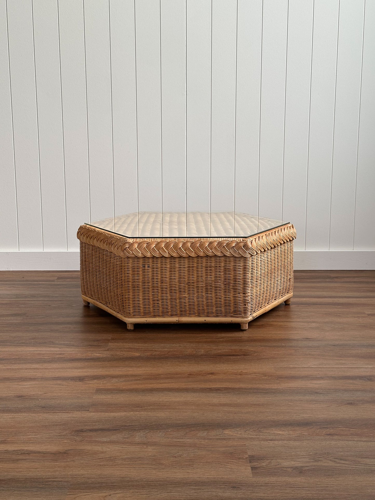 Vintage Brown Jordan Braided Wicker Coffee Table
