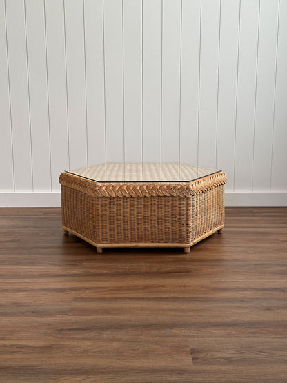 Vintage Brown Jordan Braided Wicker Coffee Table