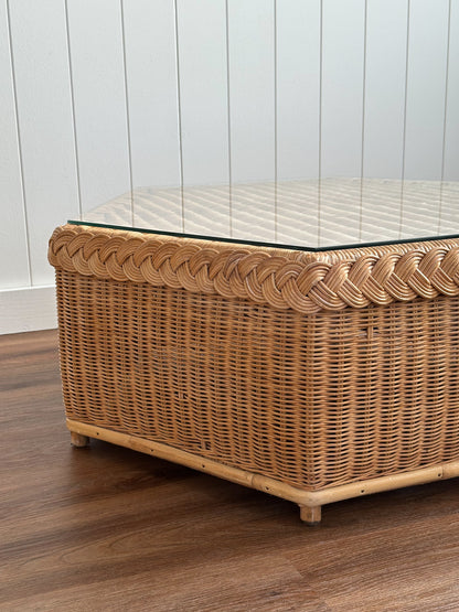 Vintage Brown Jordan Braided Wicker Coffee Table