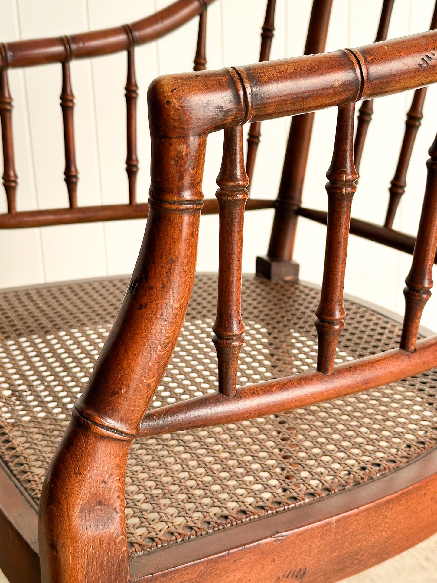 Vintage Wooden Armchair with Cane Seat