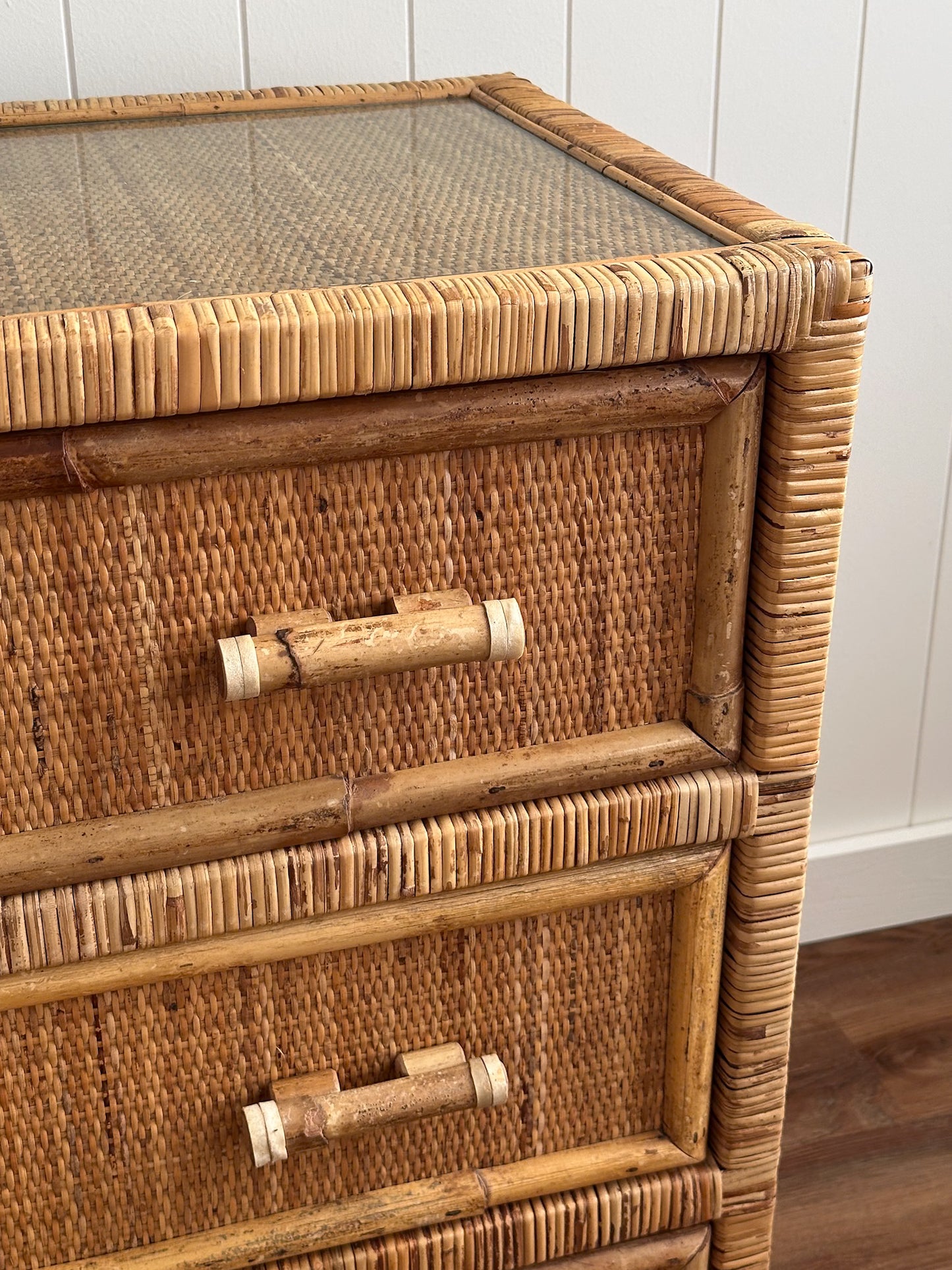 1970s Vintage Woven Rattan Chest of Drawers
