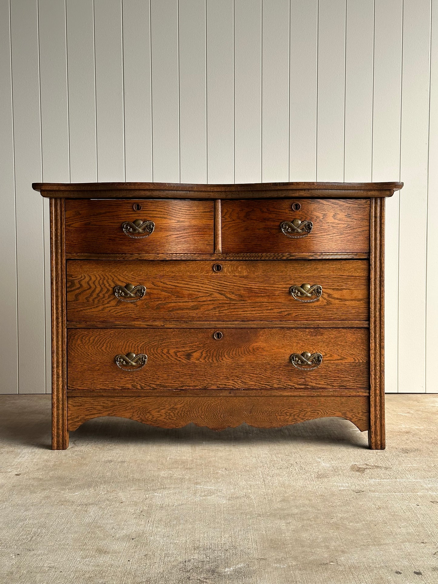 Late 19th Century Antique Serpentine Oak Chest of Drawers