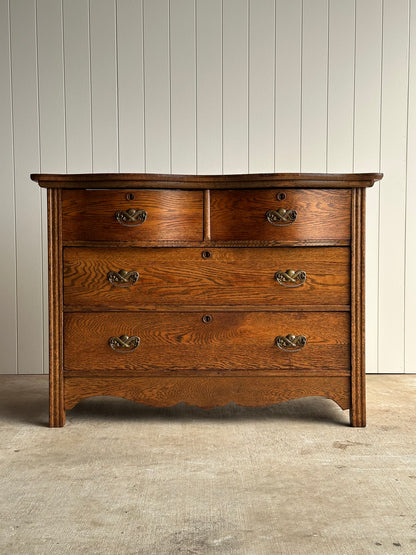 Late 19th Century Antique Serpentine Oak Chest of Drawers