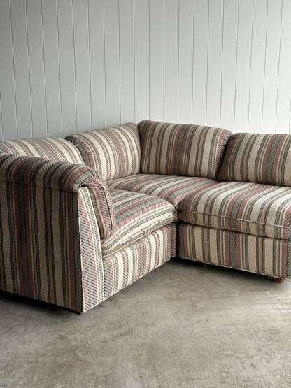 Vintage Postmodern Three-Piece Modular Sofa in Original Striped Upholstery, C. 1980s