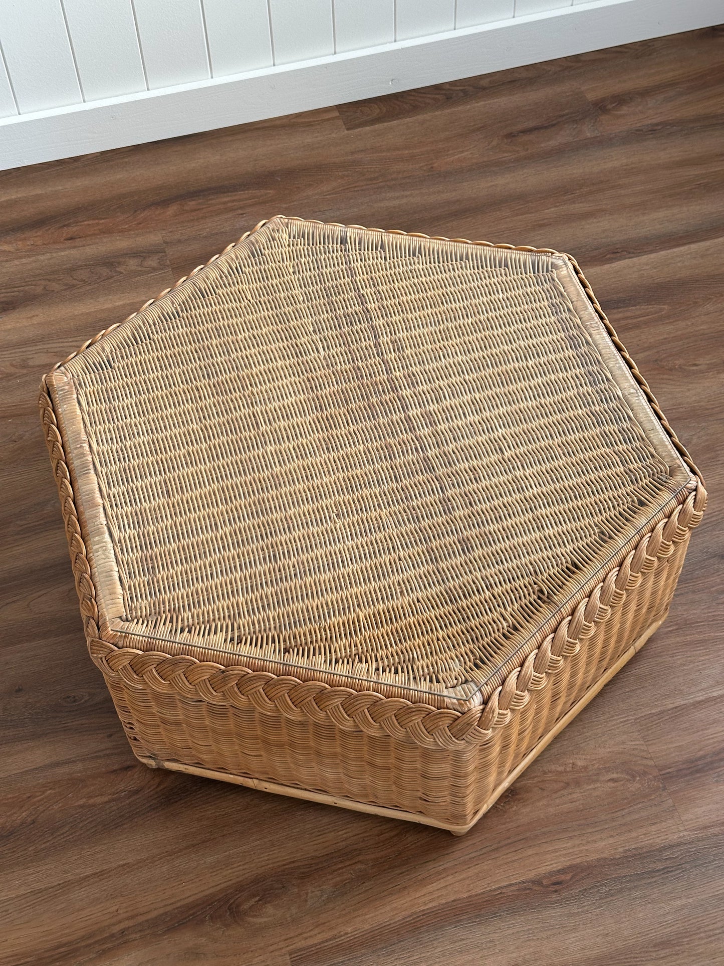 Vintage Brown Jordan Braided Wicker Coffee Table