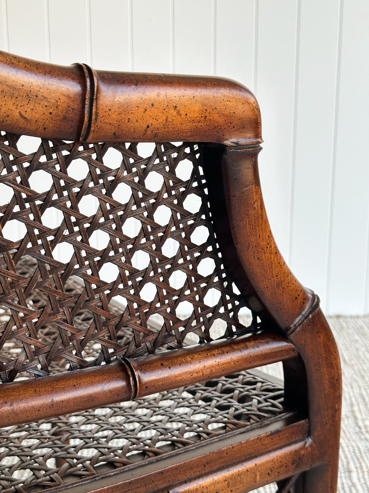 Vintage Faux Bamboo Caned Settee Bench, c. 1970s