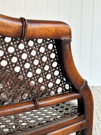 Vintage Faux Bamboo Caned Settee Bench, c. 1970s