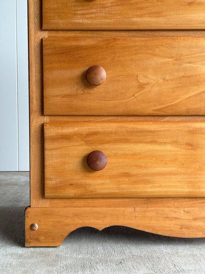 Vintage Pine Chest of Drawers with Scalloped Apron