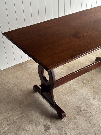 Antique English Country Oak Trestle Dining Table