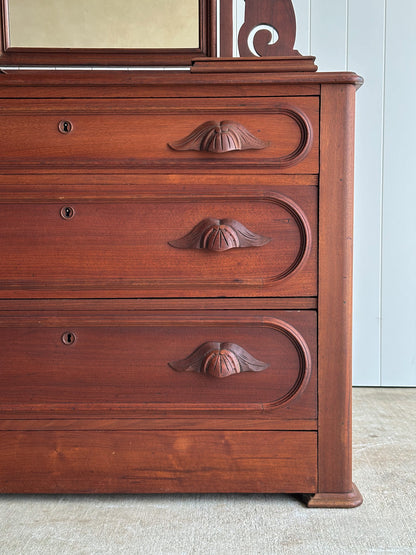 Antique Mid-19th Century Walnut Dresser with Hidden Drawer
