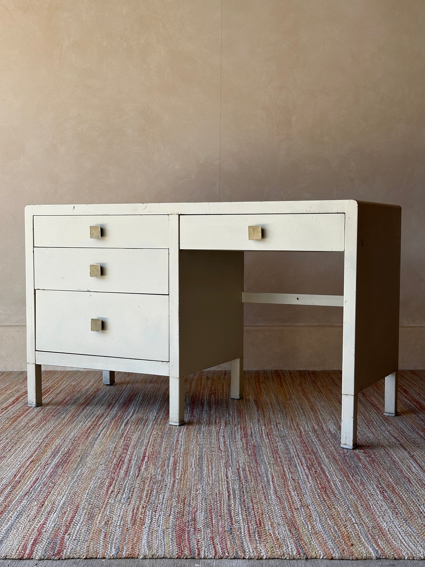 Vintage Simmons Metal Desk With Original Square Pulls, C 1940s