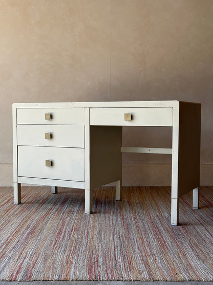 Vintage Simmons Metal Desk With Original Square Pulls, C 1940s