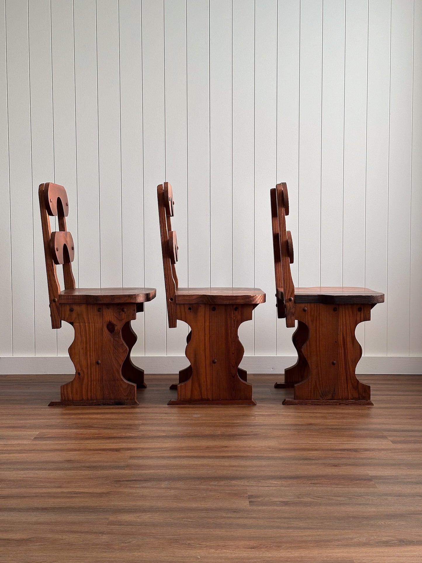 1970s Brutalist Pine Dining Chairs, Set of 6
