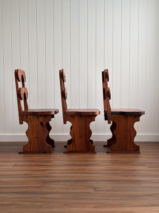 1970s Brutalist Pine Dining Chairs, Set of 6