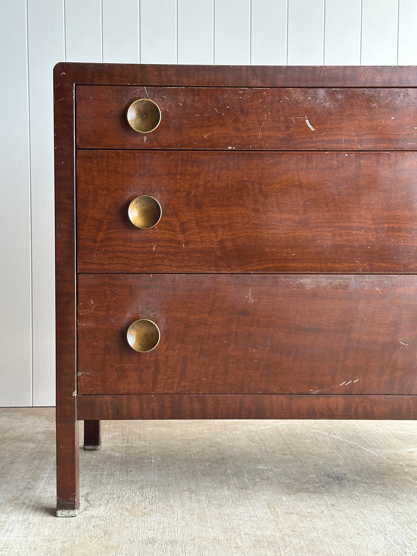 Vintage Norman Bel Geddes Steel Chest of Drawers With Brass Pulls, C. 1930s