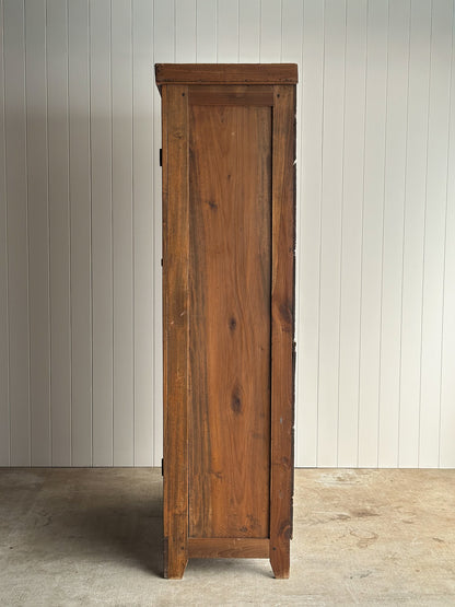 Antique Pine Cupboard Cabinet With Carved Crest