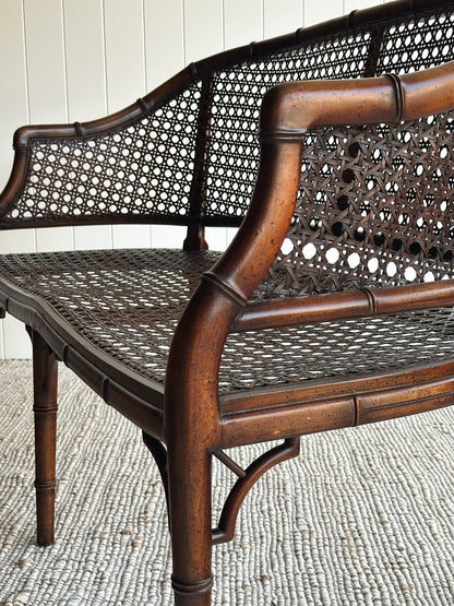 Vintage Faux Bamboo Caned Settee Bench, c. 1970s