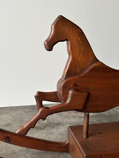 Handcrafted Mid-Century Sculptural Pine Rocking Horse
