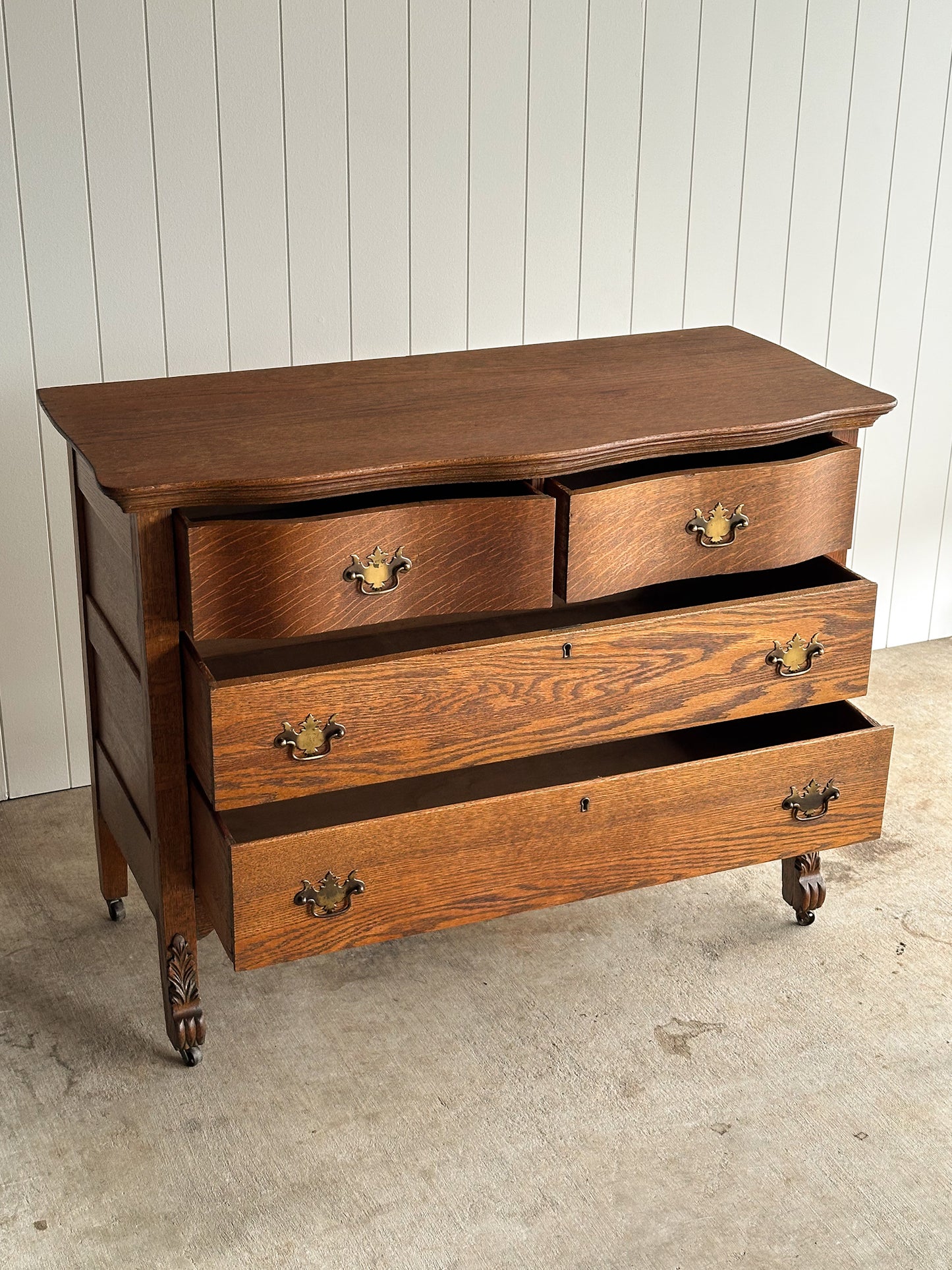 Antique Oak Serpentine Chest of Drawers, C. 1890