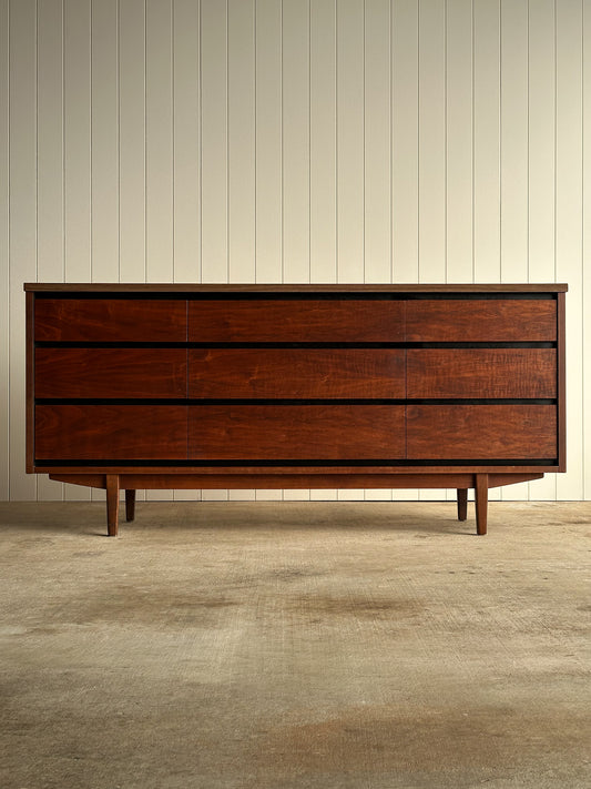 Mid-Century Walnut Nine-Drawer Dresser by Stanley, C. 1960s