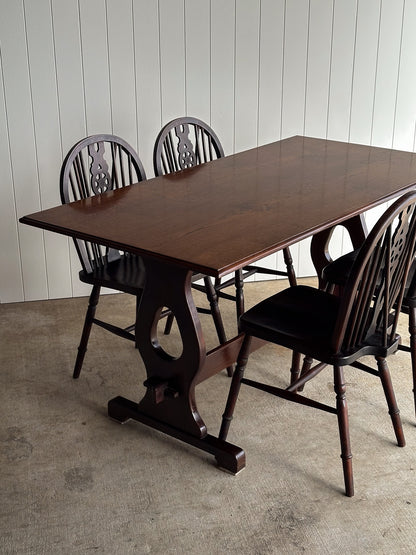 Antique English Country Oak Trestle Dining Table
