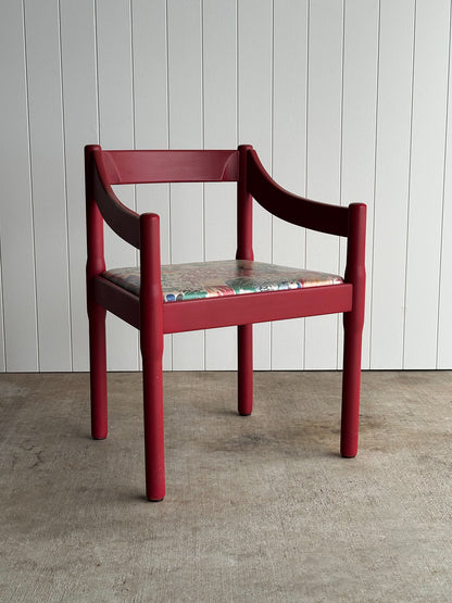 Set of Six Vintage Red Lacquered Dining Armchairs, Attributed to Vico Magistretti