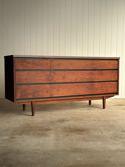 Mid-Century Walnut Nine-Drawer Dresser by Stanley, C. 1960s