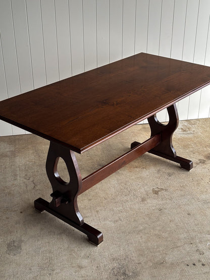 Antique English Country Oak Trestle Dining Table