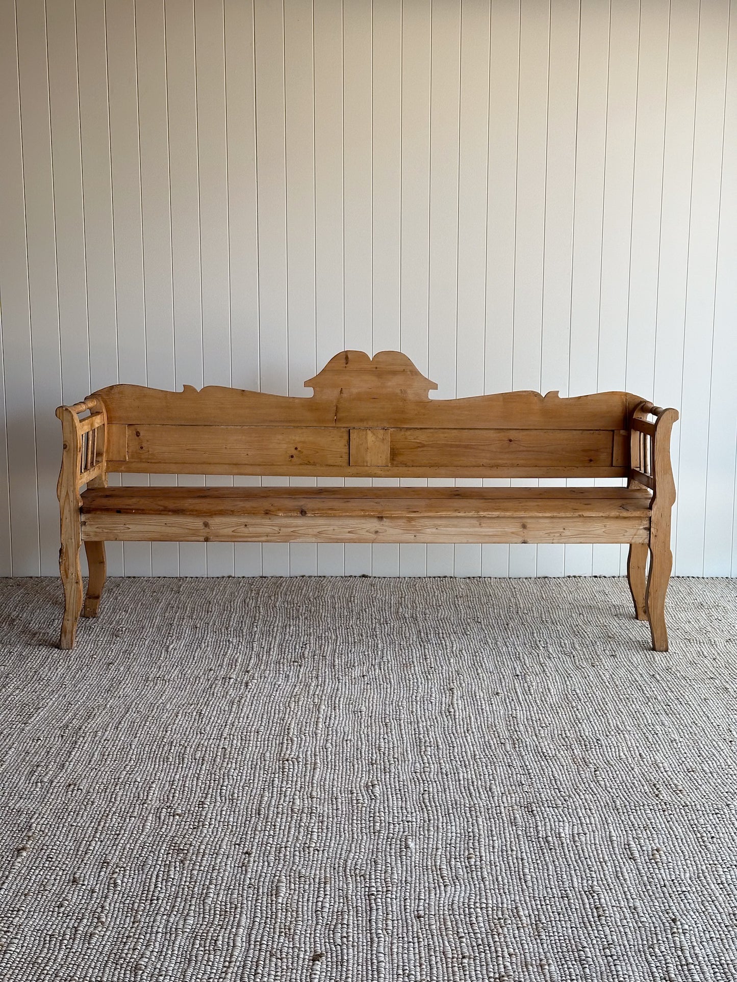 Antique Pine Primitive Folk Art Bench with Paneled Back