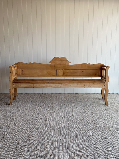 Antique Pine Primitive Folk Art Bench with Paneled Back