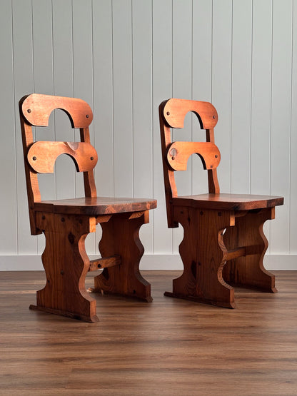 1970s Brutalist Pine Dining Chairs, Set of 6